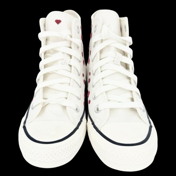 Converse Women's Embroidered White Red Heart/Rose High Top Sneakers Size 6 NWOB - Picture 3 of 11